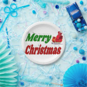 メリークリスマスサンタスレハイレッドグリーンタイポグラフィ ペーパープレート (パーティー)