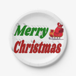 メリークリスマスサンタスレハイレッドグリーンタイポグラフィ ペーパープレート