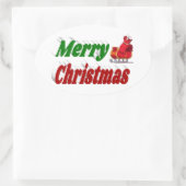 メリークリスマスサンタスレハイレッドグリーンタイポグラフィ 楕円形シール (バッグ)