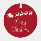 メリークリスマスサンタスレーパーソナライズされたグ赤 メタルオーナメント (正面)