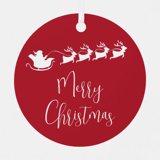 メリークリスマスサンタスレーパーソナライズされたグ赤 メタルオーナメント (正面)