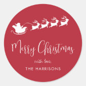 メリークリスマスサンタスレー赤 ラウンドシール (正面)