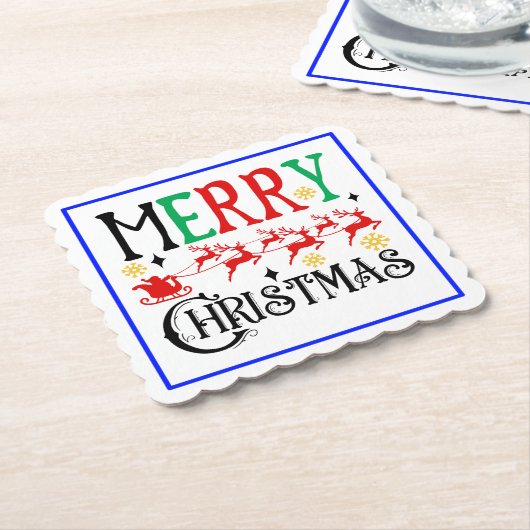 メリークリスマスサンタソリ–61049 Tシャツフード付きスウェットシャツ ペーパーコースター (アングル)
