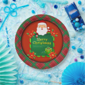 メリークリスマスサンタタータンチェックプレイド ペーパープレート (パーティー)
