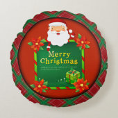 メリークリスマスサンタタータンチェックプレイド ラウンドクッション (正面)