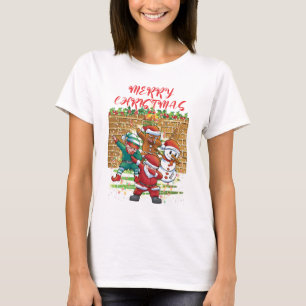 メリークリスマスサンタダブウィメンズホワイト Tシャツ