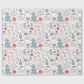 メリークリスマスサンタツリーの手描きパターン ラッピングペーパー (フラット)