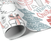 メリークリスマスサンタツリーの手描きパターン ラッピングペーパー (ロールコーナー)