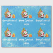 メリークリスマスサンタツリーギフトのパーソナライズ名 ラッピングペーパー (フラット)