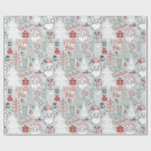 メリークリスマスサンタツリーハンドドロッドパターンセージ ラッピングペーパー (フラット)