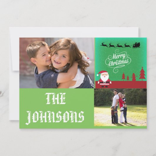 メリークリスマスサンタトナカイ赤い雪だるまツリー シーズンカード (正面)