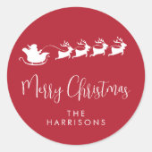 メリークリスマスサンタトナカイ赤 ラウンドシール (正面)