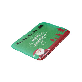 メリークリスマスサンタトナカイ雪の結晶グリーン バスマット