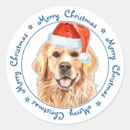 メリークリスマスサンタドッグゴールデンリトリバー ラウンドシール
