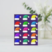 メリークリスマスサンタハッツ赤青紫色グリーン シーズンポストカード (スタンド正面)