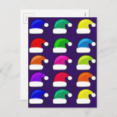 メリークリスマスサンタハッツ赤青紫色グリーン シーズンポストカード (正面/裏面)