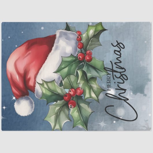 メリークリスマスサンタハットとクリスマスホリー 薄葉紙 (正面)