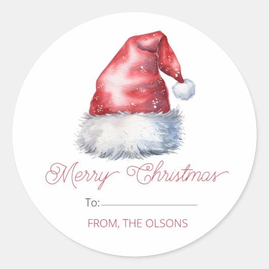 メリークリスマスサンタハットギフトラベルラウンドステッカー ラウンドシール (正面)
