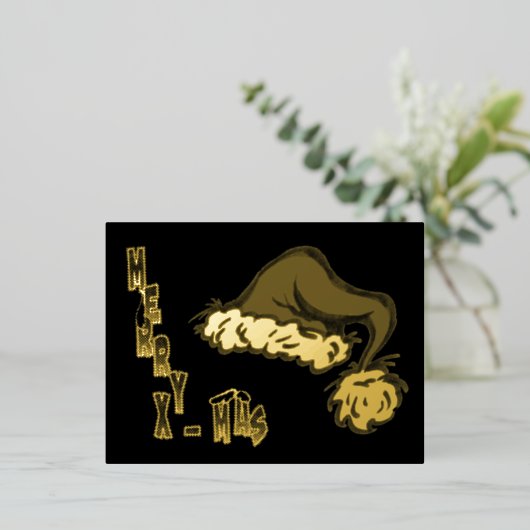 メリークリスマスサンタハットゴールドフォイルポストカード 箔シーズンポストカード (立ち正面)