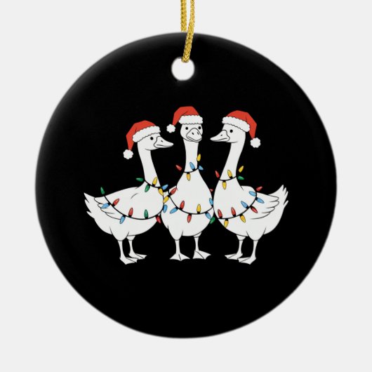 メリークリスマスサンタハットダックスホリデークリスマスダック セラミックオーナメント (正面)