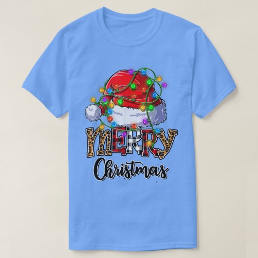 メリークリスマスサンタハットライツヒョウ赤バフ Tシャツ (デザイン正面)