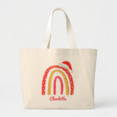 メリークリスマスサンタハットレインボーパーソナライズされたト ラージトートバッグ (正面)