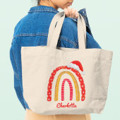 メリークリスマスサンタハットレインボーパーソナライズされたト ラージトートバッグ