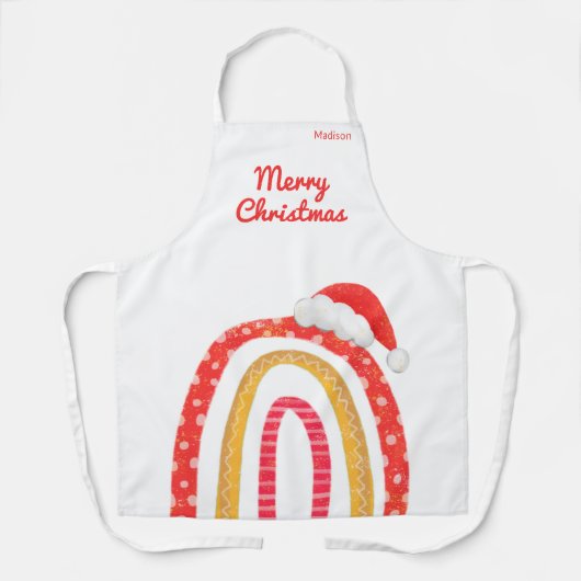 メリークリスマスサンタハットレインボーパーソナライズされた エプロン (正面)