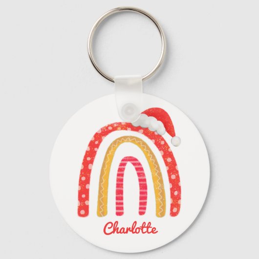 メリークリスマスサンタハットレインボーパーソナライズされた キーホルダー (正面)