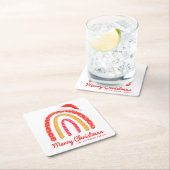 メリークリスマスサンタハットレインボーパーソナライズされた スクエアペーパーコースター (インサイチュ)