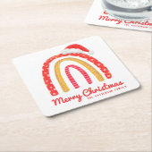 メリークリスマスサンタハットレインボーパーソナライズされた スクエアペーパーコースター (アングル)