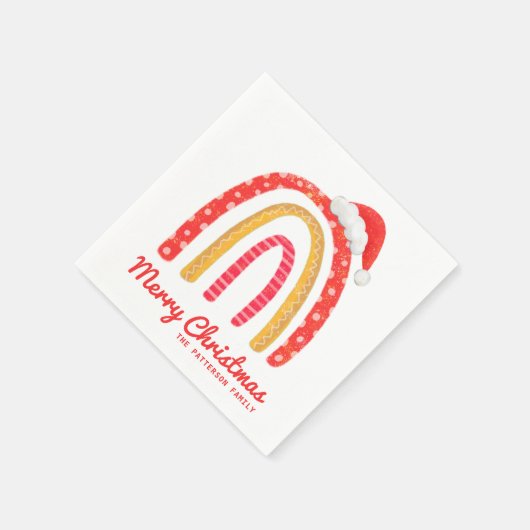 メリークリスマスサンタハットレインボーパーソナライズされた スタンダードカクテルナプキン (角)