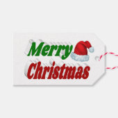 メリークリスマスサンタハットレッドグリーンタイポグラフィ ギフトタグ (正面(横))