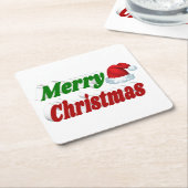 メリークリスマスサンタハットレッドグリーンタイポグラフィ スクエアペーパーコースター (アングル)