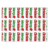 メリークリスマスサンタハットレッドグリーンタイポグラフィ テーブルクロス (正面(横))