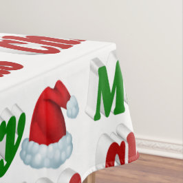 メリークリスマスサンタハットレッドグリーンタイポグラフィ テーブルクロス