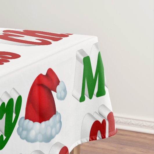 メリークリスマスサンタハットレッドグリーンタイポグラフィ テーブルクロス (インサイチュ)
