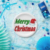 メリークリスマスサンタハットレッドグリーンタイポグラフィ ペーパープレート (パーティー)