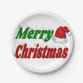 メリークリスマスサンタハットレッドグリーンタイポグラフィ ペーパープレート