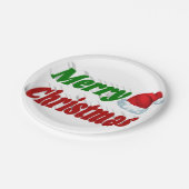 メリークリスマスサンタハットレッドグリーンタイポグラフィ ペーパープレート (アングル)