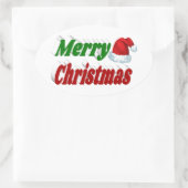 メリークリスマスサンタハットレッドグリーンタイポグラフィ 楕円形シール (バッグ)