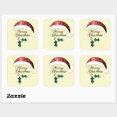 メリークリスマスサンタハットレッド金ゴールドグリーンキラキラ スクエアシール (シート)
