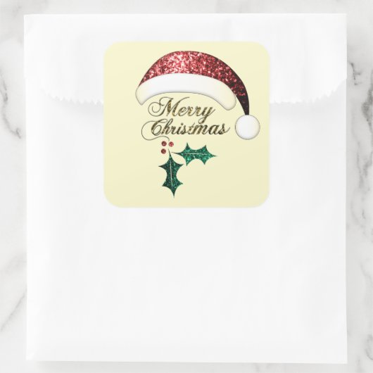 メリークリスマスサンタハットレッド金ゴールドグリーンキラキラ スクエアシール (バッグ)