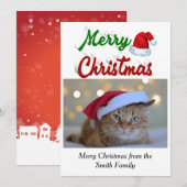 メリークリスマスサンタハット写真レッド・グリーン シーズンカード (正面/裏面)