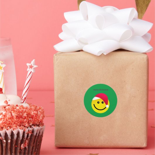 メリークリスマスサンタハット絵文字クラシックラウンドスティクス ラウンドシール (パーティー)