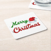 メリークリスマスサンタハット赤い緑のスクリプト スクエアペーパーコースター (アングル)