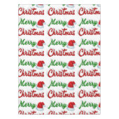 メリークリスマスサンタハット赤い緑のスクリプト テーブルクロス (正面)