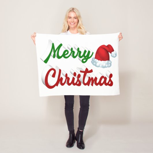 メリークリスマスサンタハット赤い緑のスクリプト フリースブランケット (インサイチュ)