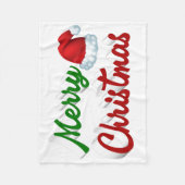 メリークリスマスサンタハット赤い緑のスクリプト フリースブランケット (正面)