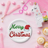 メリークリスマスサンタハット赤い緑のスクリプト ペーパープレート (パーティー)